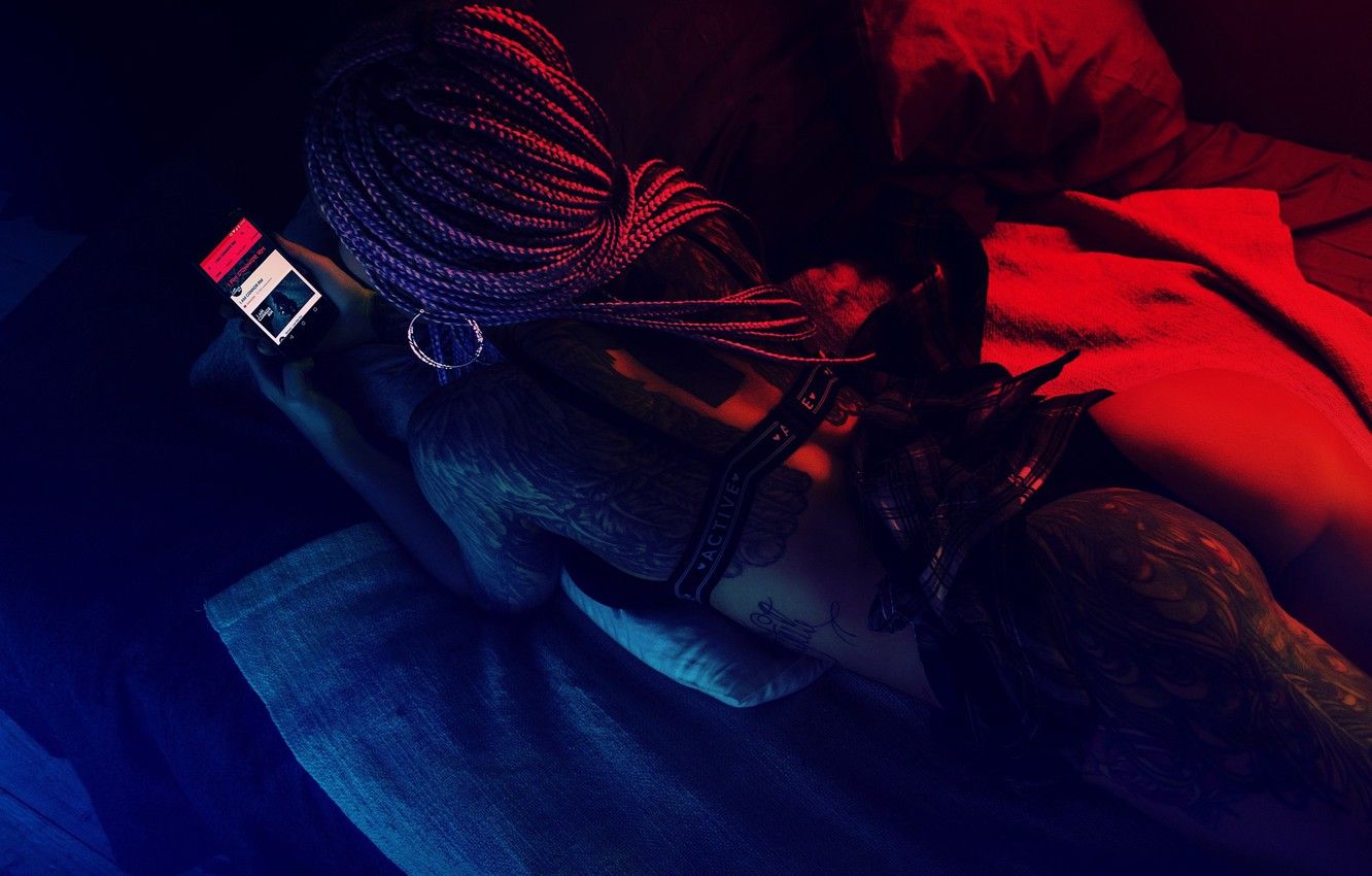 Música de fondo de pantalla, luz, rojo, niña, azul, neón, tatuaje, arte corporal