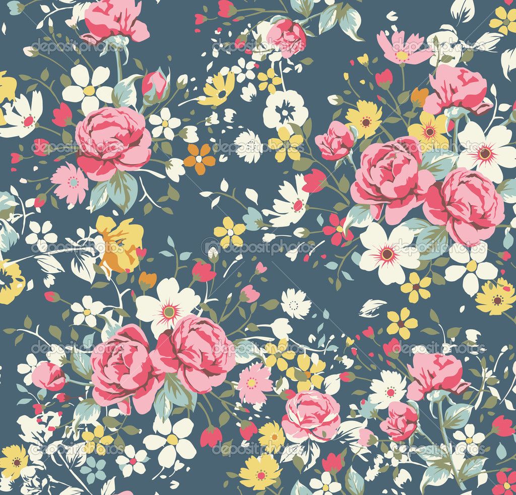 Papel tapiz floral azul marino - Patrón de papel tapiz floral vintage