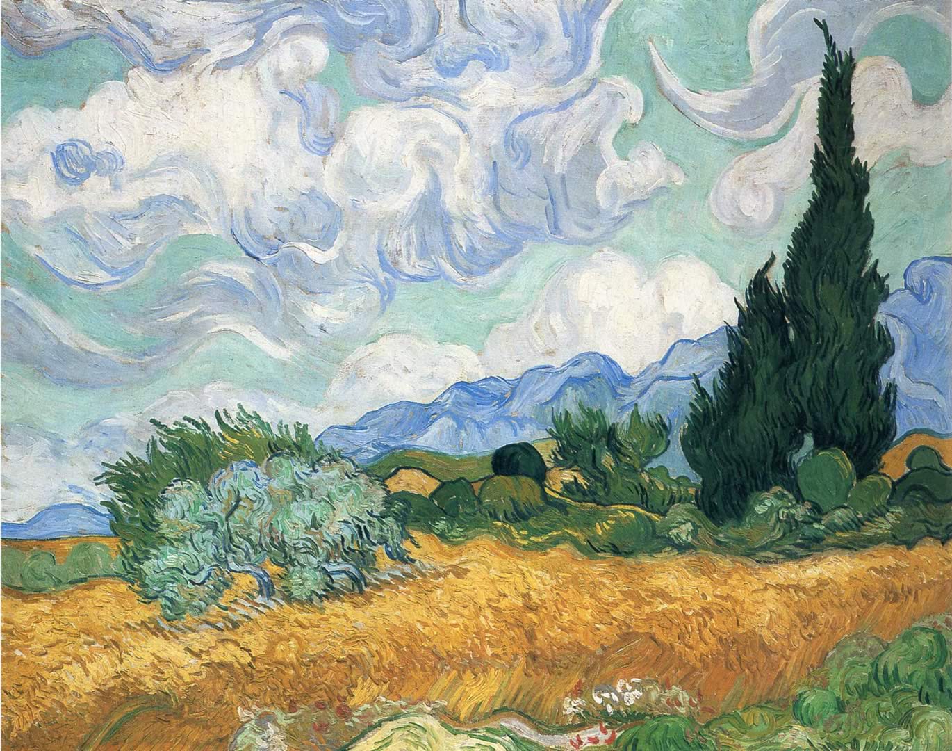 Wheatfield With Cypress - Vincent Van Gogh Imagen de fondo de pantalla