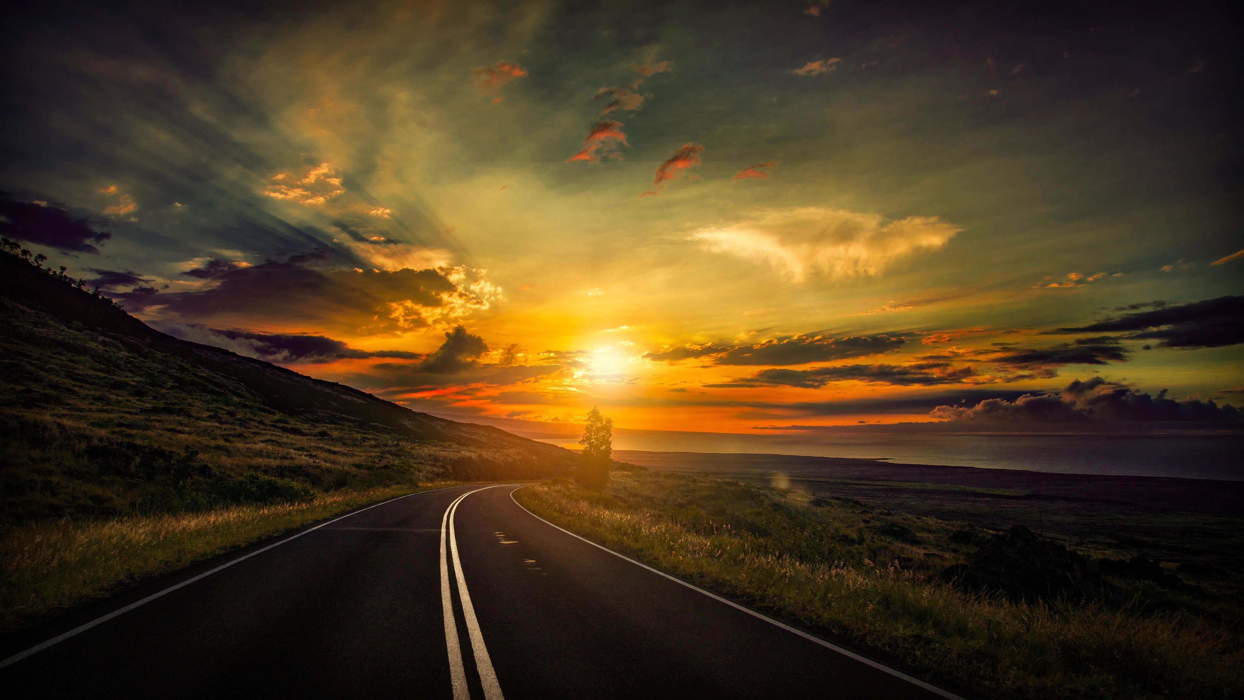 Fondo de pantalla de carretera, 5k, fondo de pantalla 4k, 8k, nubes, puesta de sol, Naturaleza # 12465