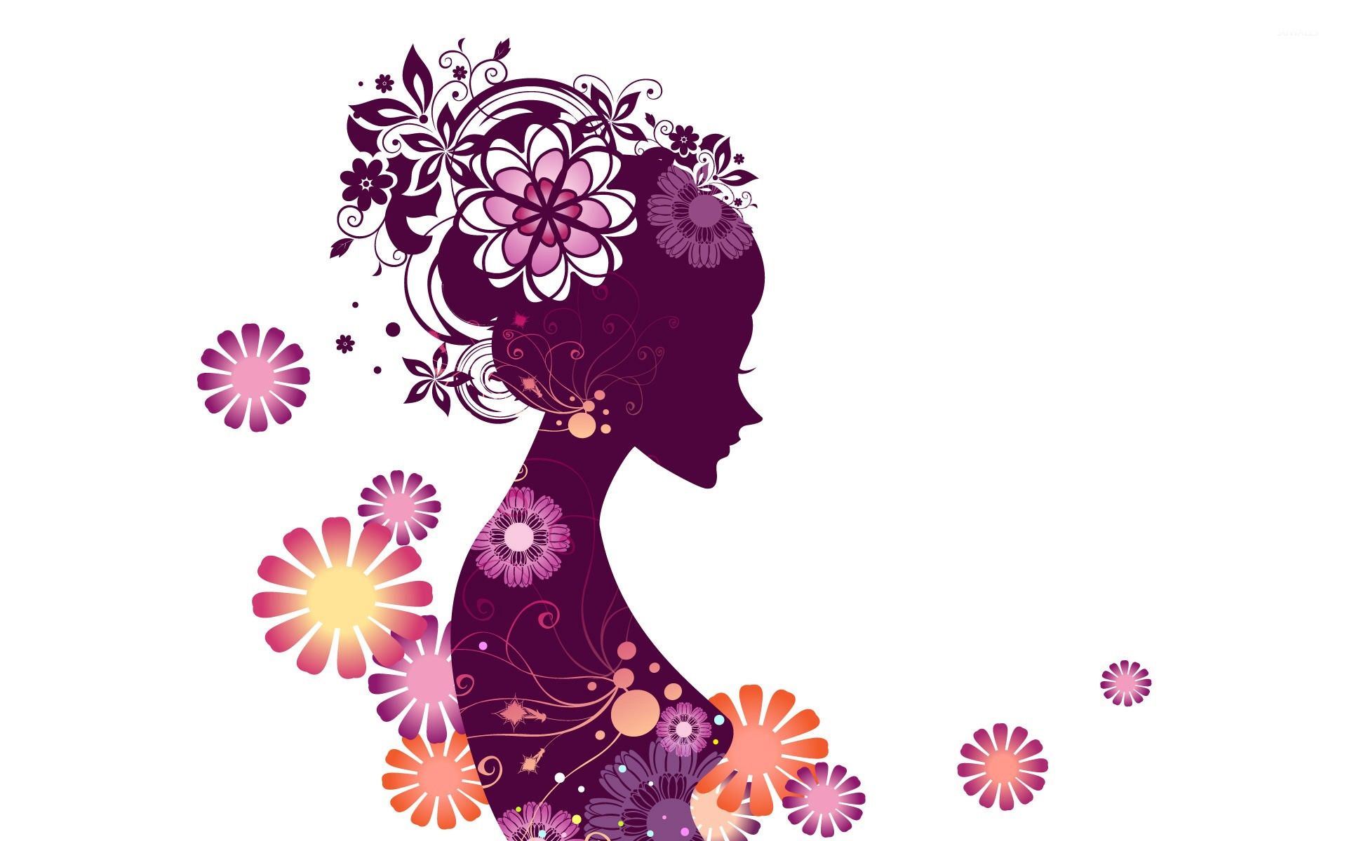 Niña con flores de papel tapiz - Fondos de pantalla vectoriales - # 12029