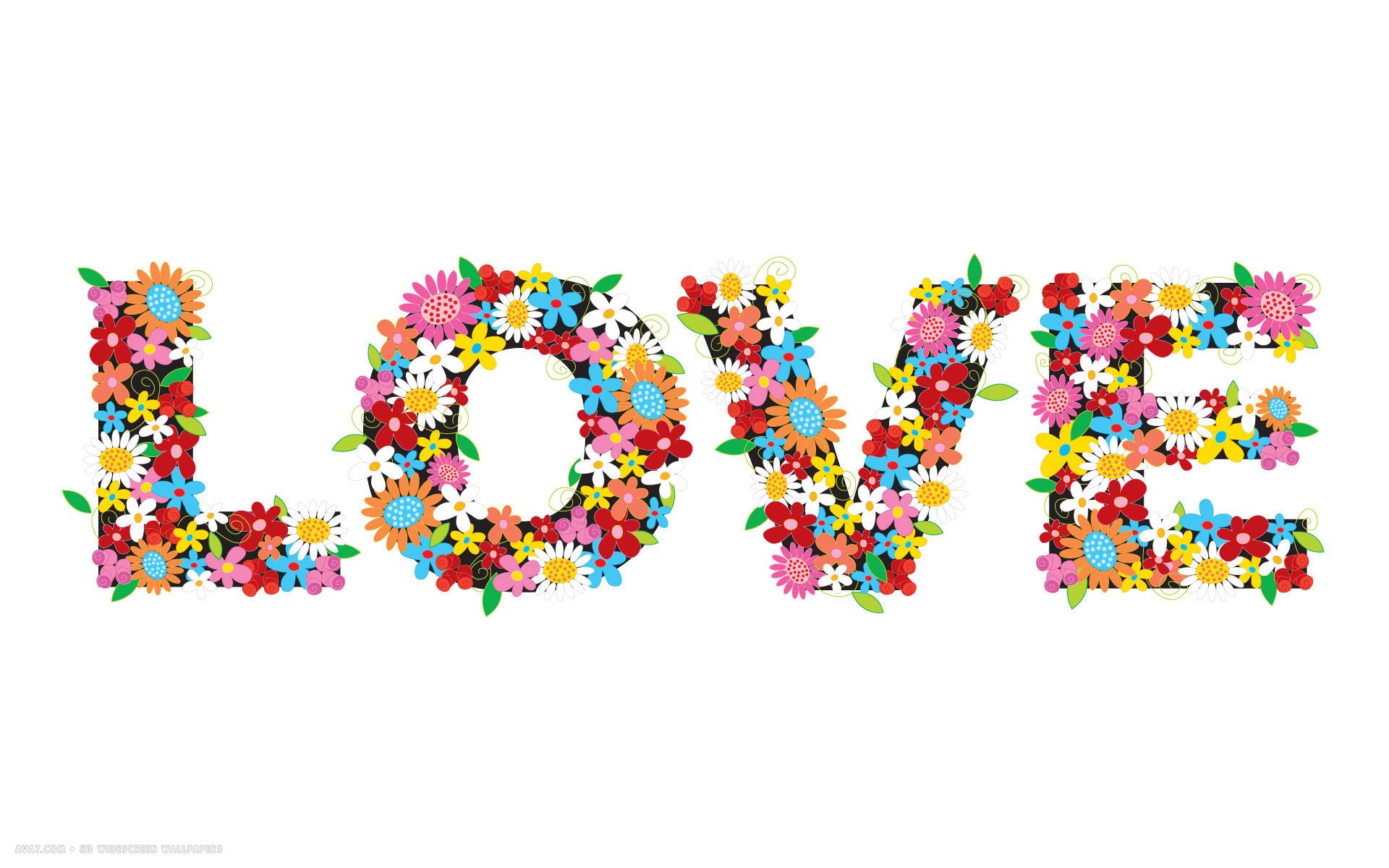 amor palabra vector flores colores blanco simplista hd pantalla ancha