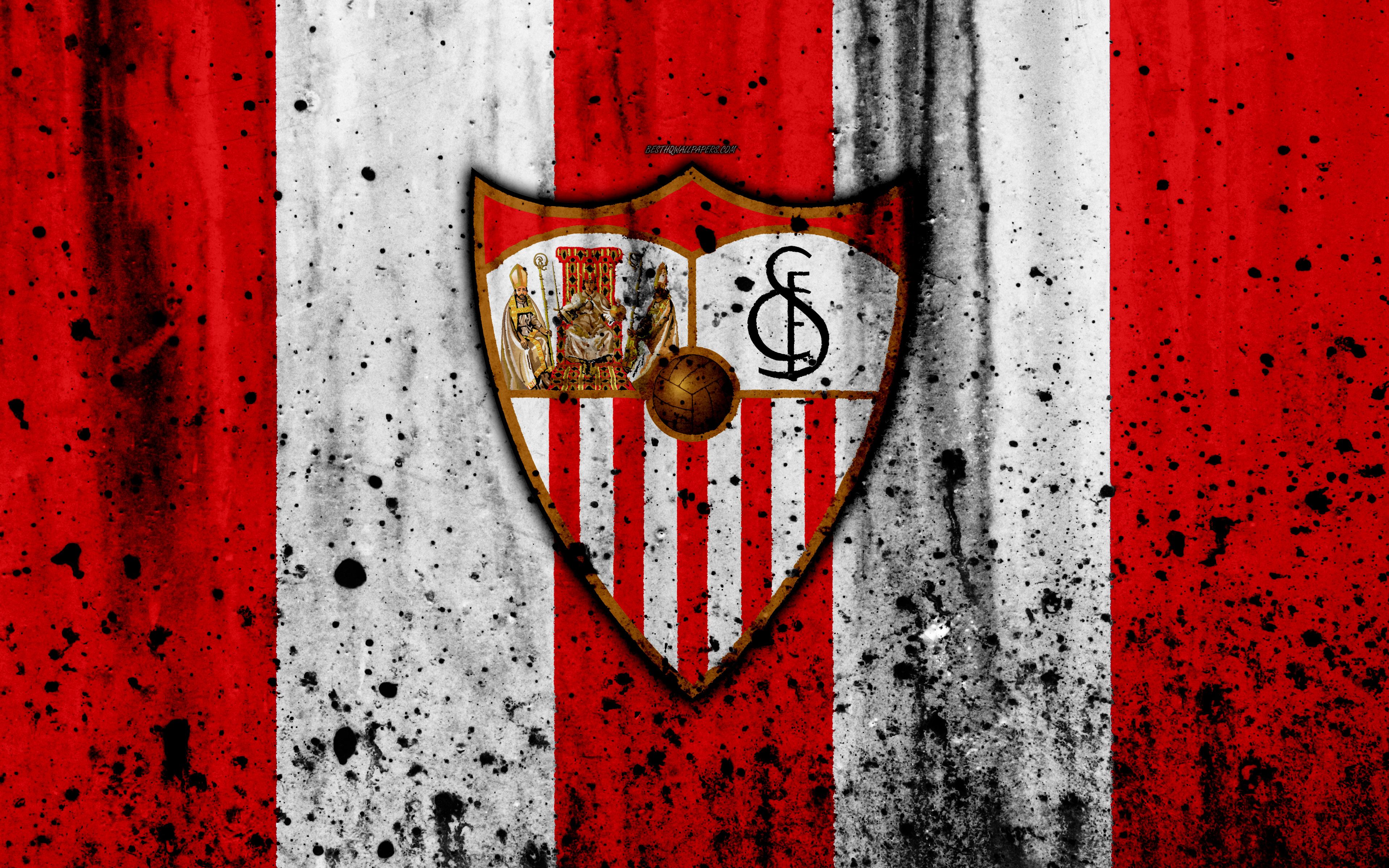 Descargar fondos de pantalla Sevilla, 4k, grunge, La Liga, textura de piedra