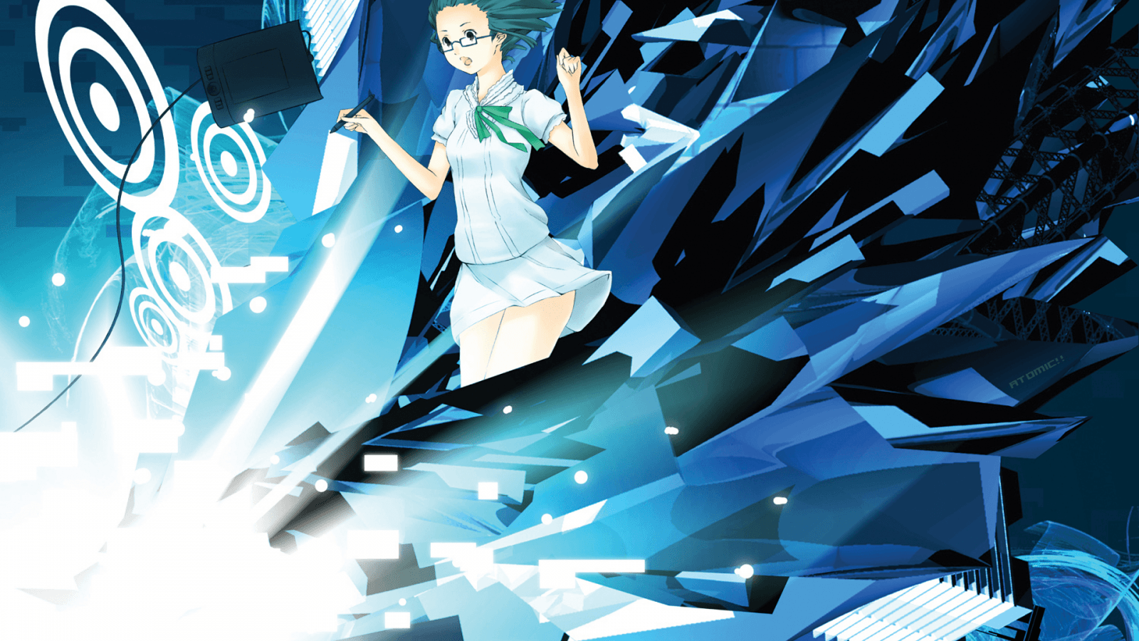 Descargar 1600x900 Anime Girl, Expresión impactante, Gafas