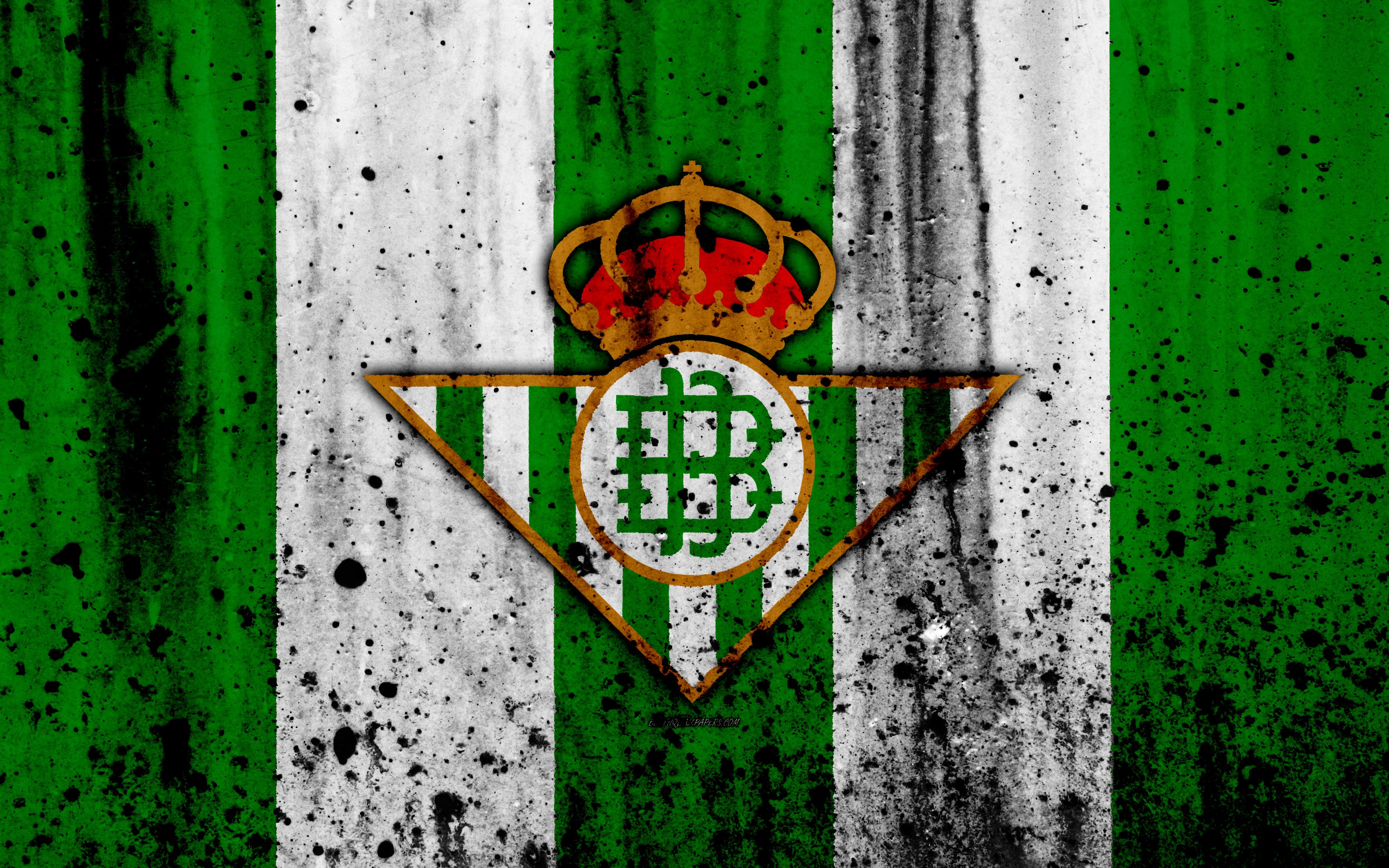 Descargar fondos de pantalla Real Betis, 4k, grunge, La Liga, textura de piedra