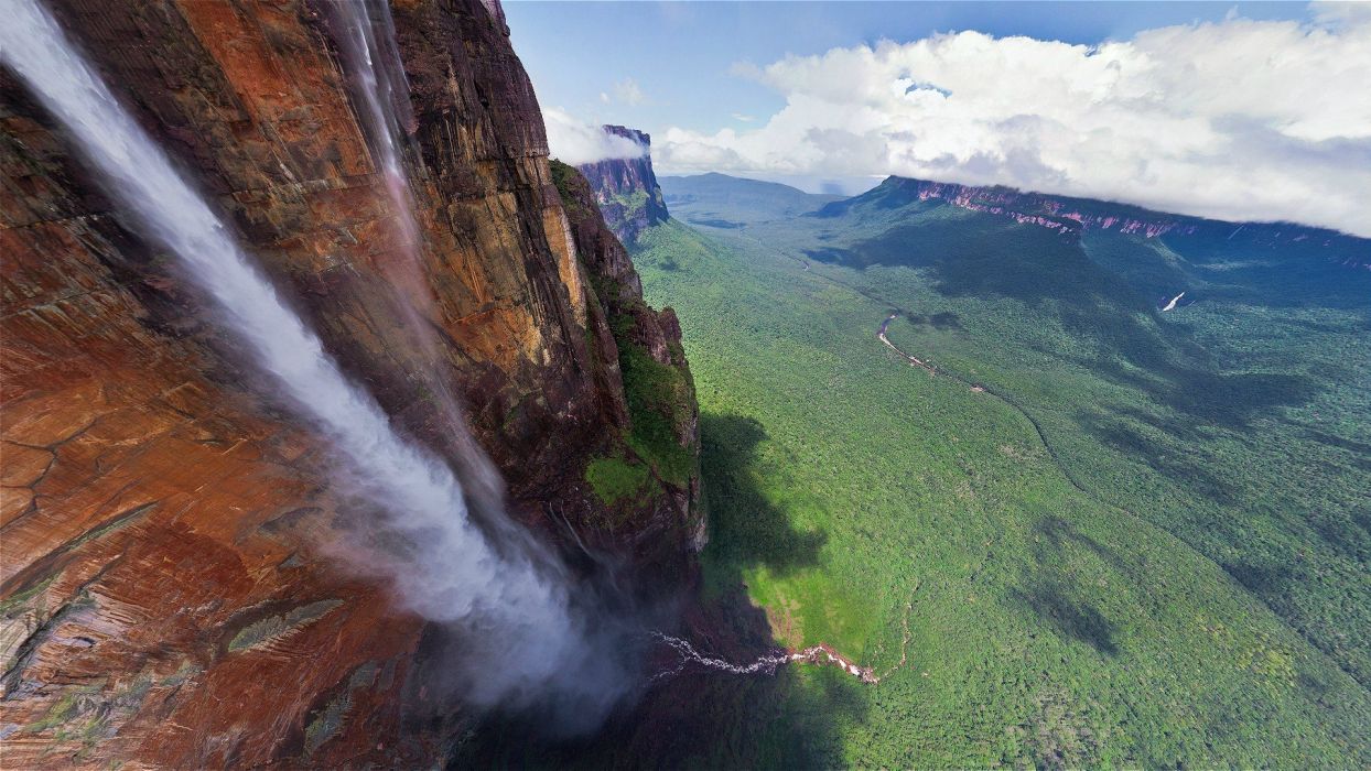 Montañas nubes paisajes bosques acantilados venezuela cascadas