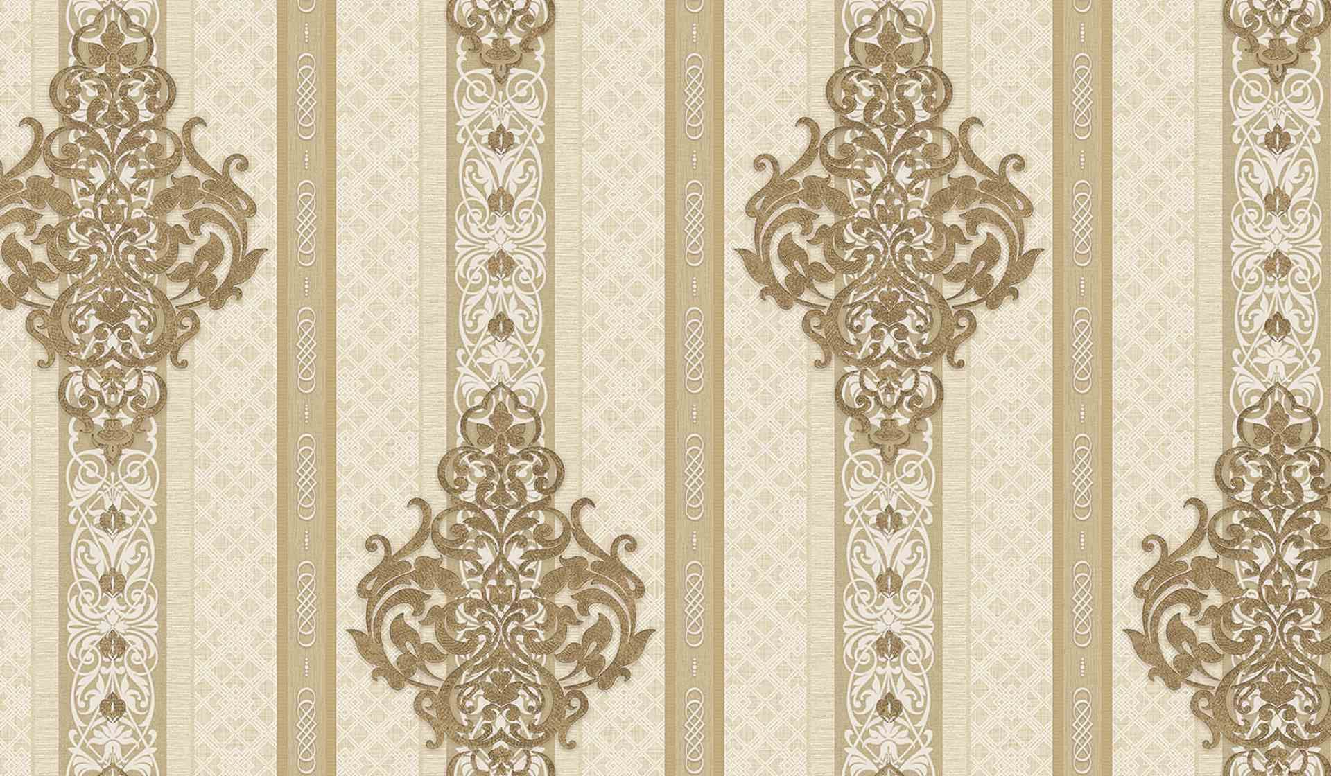 Papel de pared Damasco clásico Adelio Beige metálico 8119-1