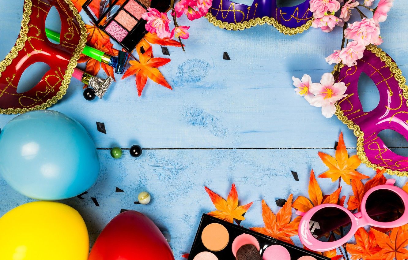 Hojas de papel tapiz, flores, estilo, maquillaje, sombras, Máscara, carnaval