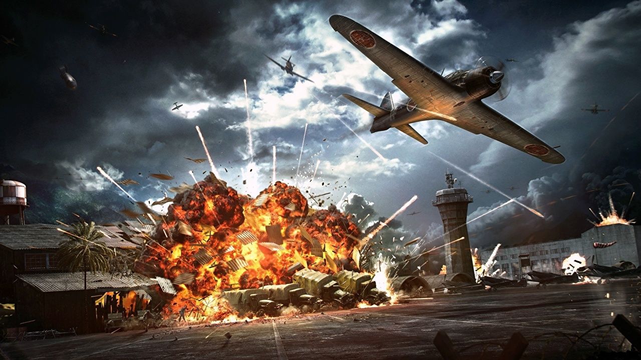 Fondo de pantalla Explosiones de aviones Pearl Harbor 7 de diciembre de 1941 3D