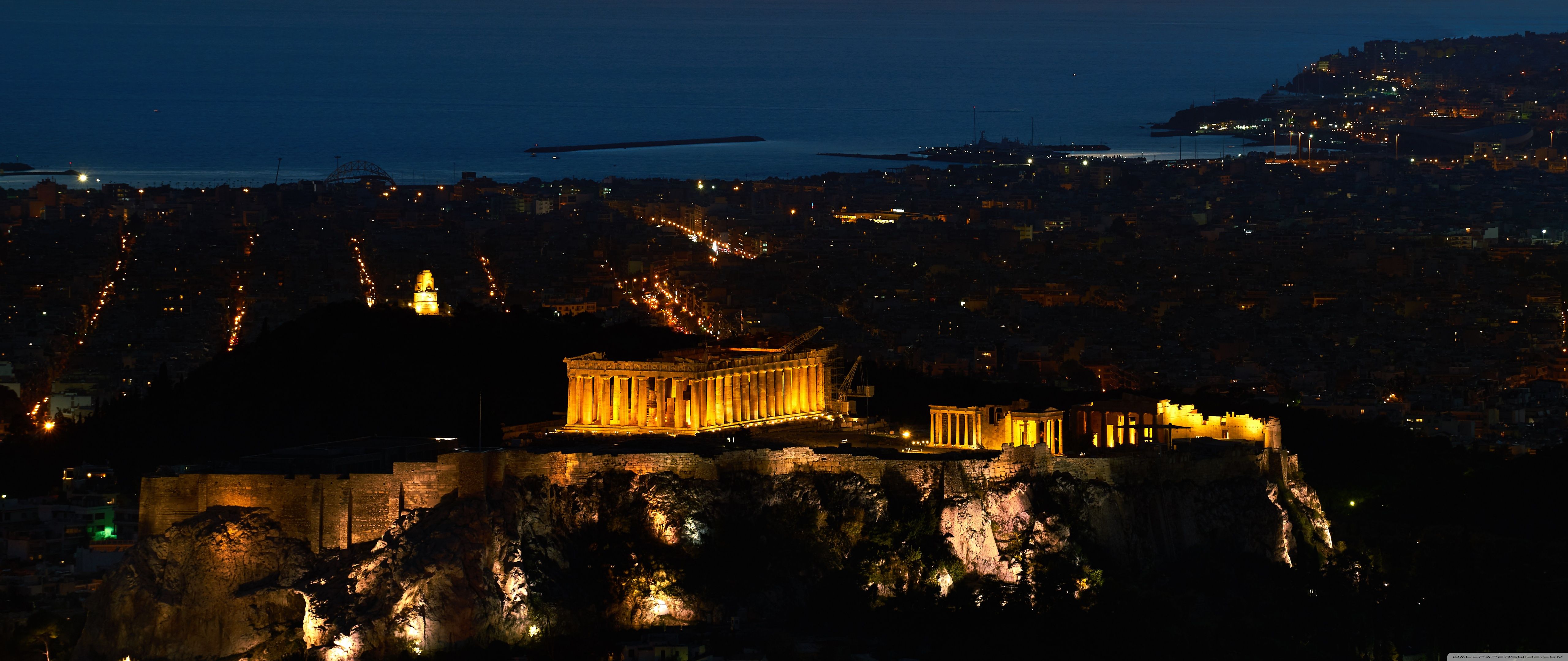 Fondo de pantalla de Atenas 5120x2160