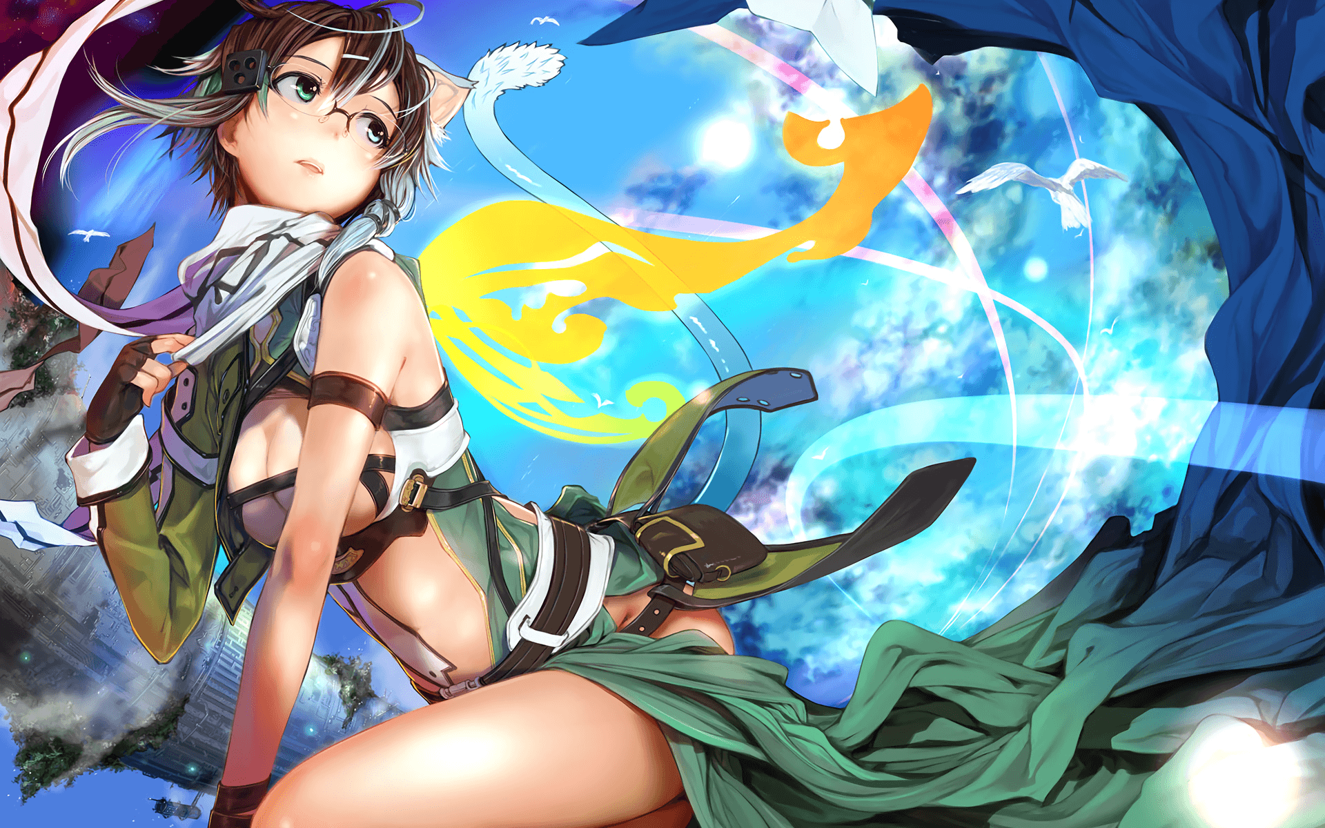 Descargar 1920x1200 Sword Art Online, Shinon, Gafas, Bufanda, Animal