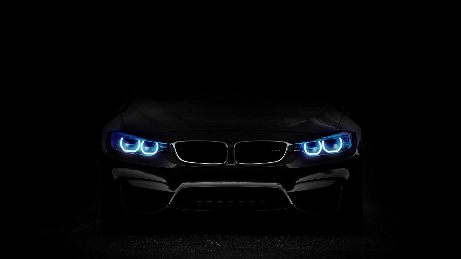 Descargar fondo de pantalla 1920x1080 bmw, faros, luces, coche, oscuro completo