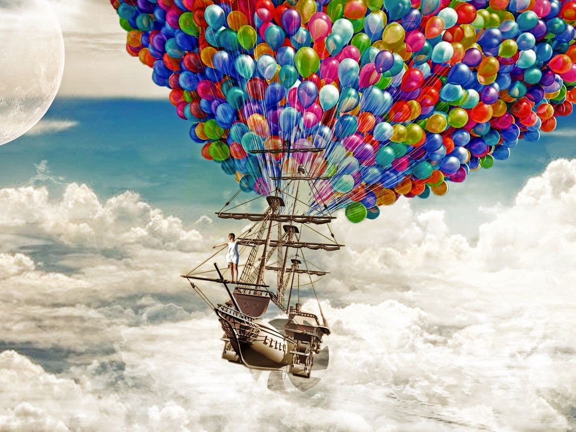 Descargar fondo de pantalla 1152x864 barco, cielo, globos estándar 4: 3 hd